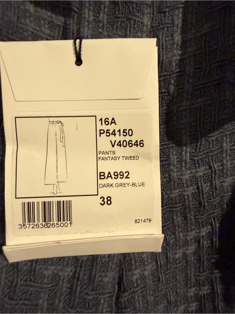 CHANEL Navy Tweed Wide-Leg Pants with Black Satin Waist Tie